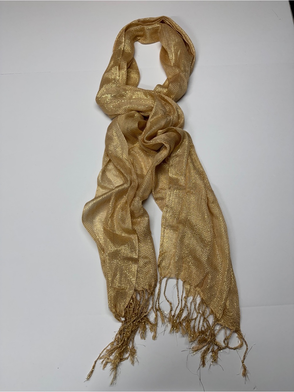 Golden Shimmer Fringe Shawl Scarf